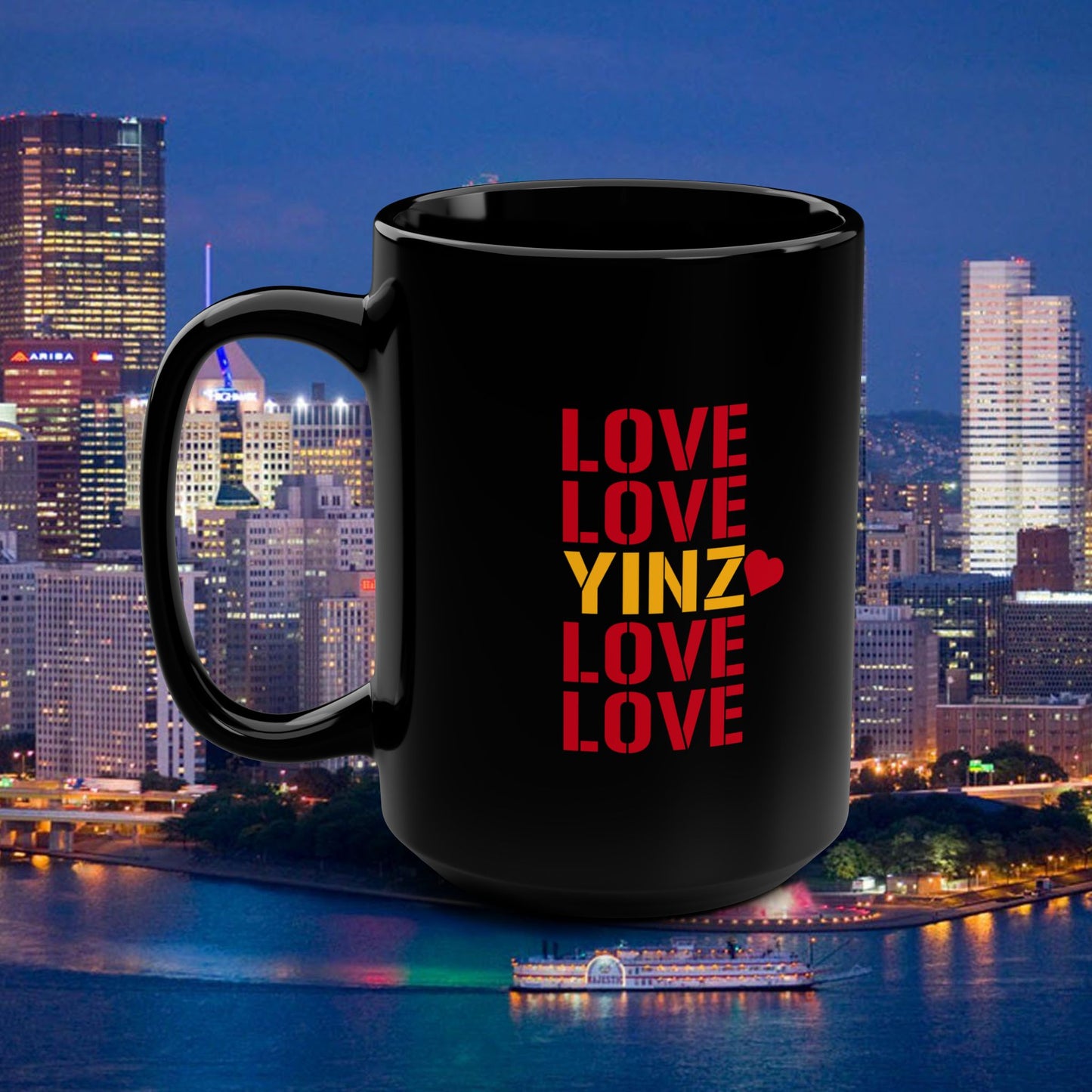 Love Yinz Coffee Mug | Pittsburgh Yinz Repeating Pattern Mug | Yinzer Romantic Gift | Cute PGH Couples Mug | 15oz Mug