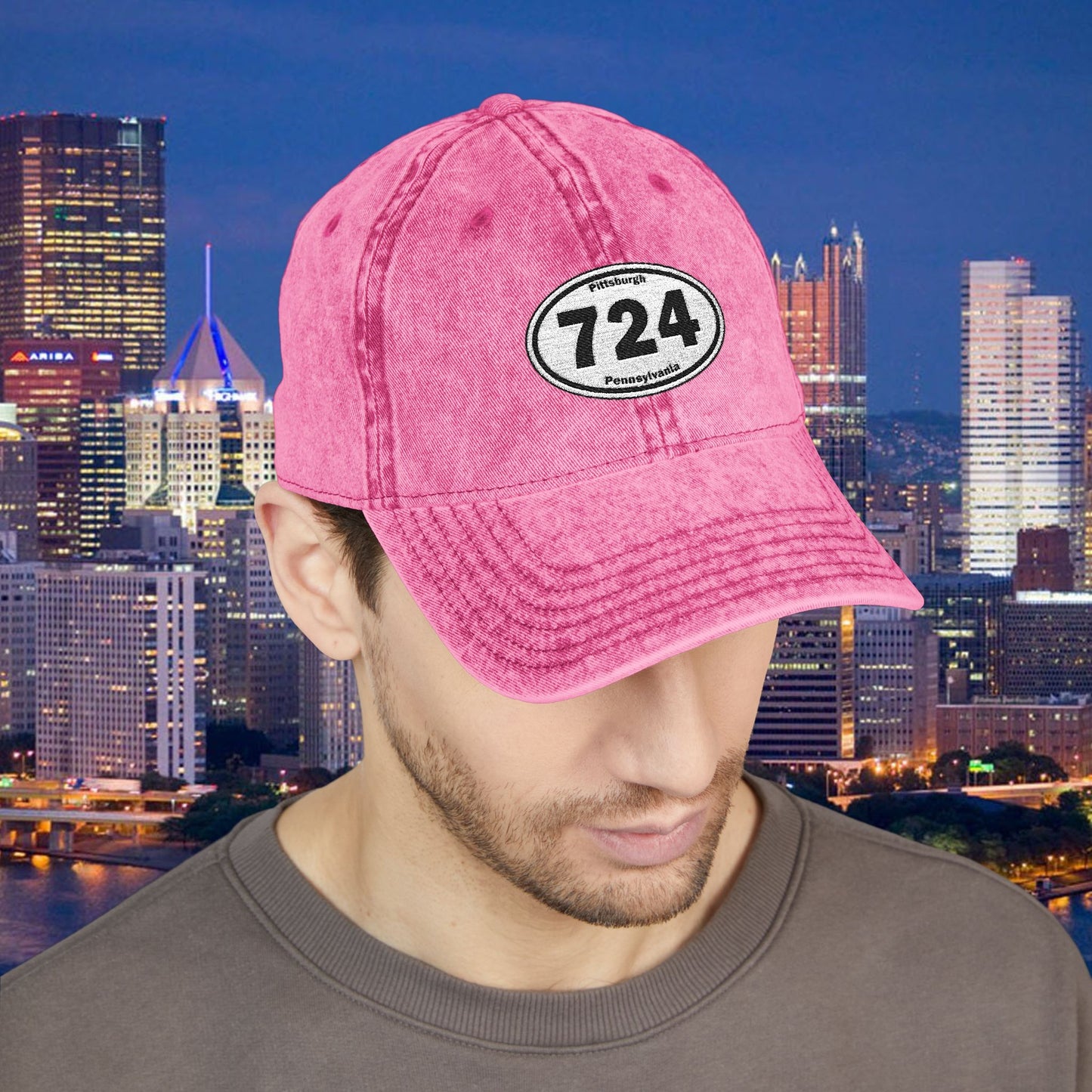724 Area Code Vintage Hat Oval Embroidered Baseball Cap | Western PA Dad Hat | Pittsburgh Region Cap | Pennsylvania Gift