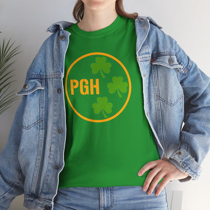 PGH Shamrock Circle T-Shirt | Pittsburgh Irish Pride Tee | Steel City Parody Logo Style | St Patricks Day Shirt