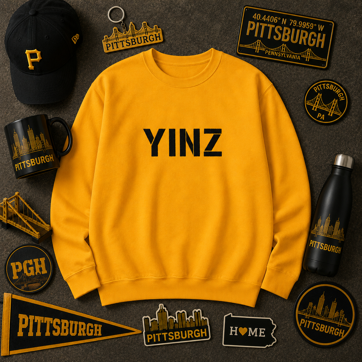 YINZ Gold Embroidered Sweatshirt | Pittsburghese Crewneck | Yinzer Gift