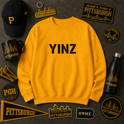 YINZ Gold Embroidered Sweatshirt | Pittsburghese Crewneck | Yinzer Gift