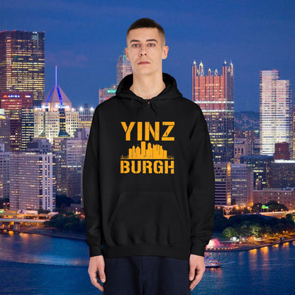 YINZ BURGH Pittsburgh Skyline Hoodie | Steel City Yinzer Pullover | PGH Downtown Graphic Sweatshirt