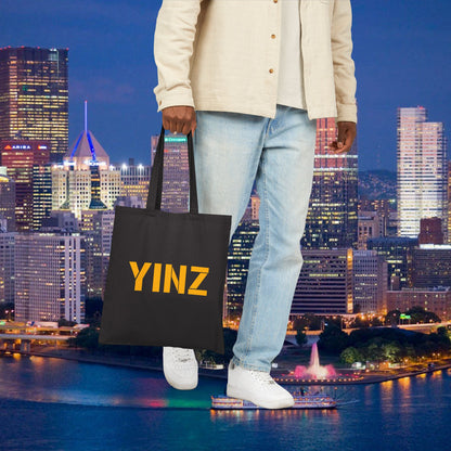 YINZ Canvas Tote Bag Pittsburghese Tote in Gold Lettering | Yinzer Gift | Pittsburgh Shopper Bag | Steel City Reusable Tote