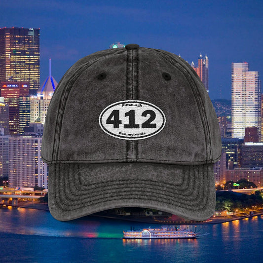 412 Vintage Baseball Cap Oval Embroidered Pittsburgh Hat | Distressed Dad Hat | Steel City Cap | Pittsburgh Pride Gift
