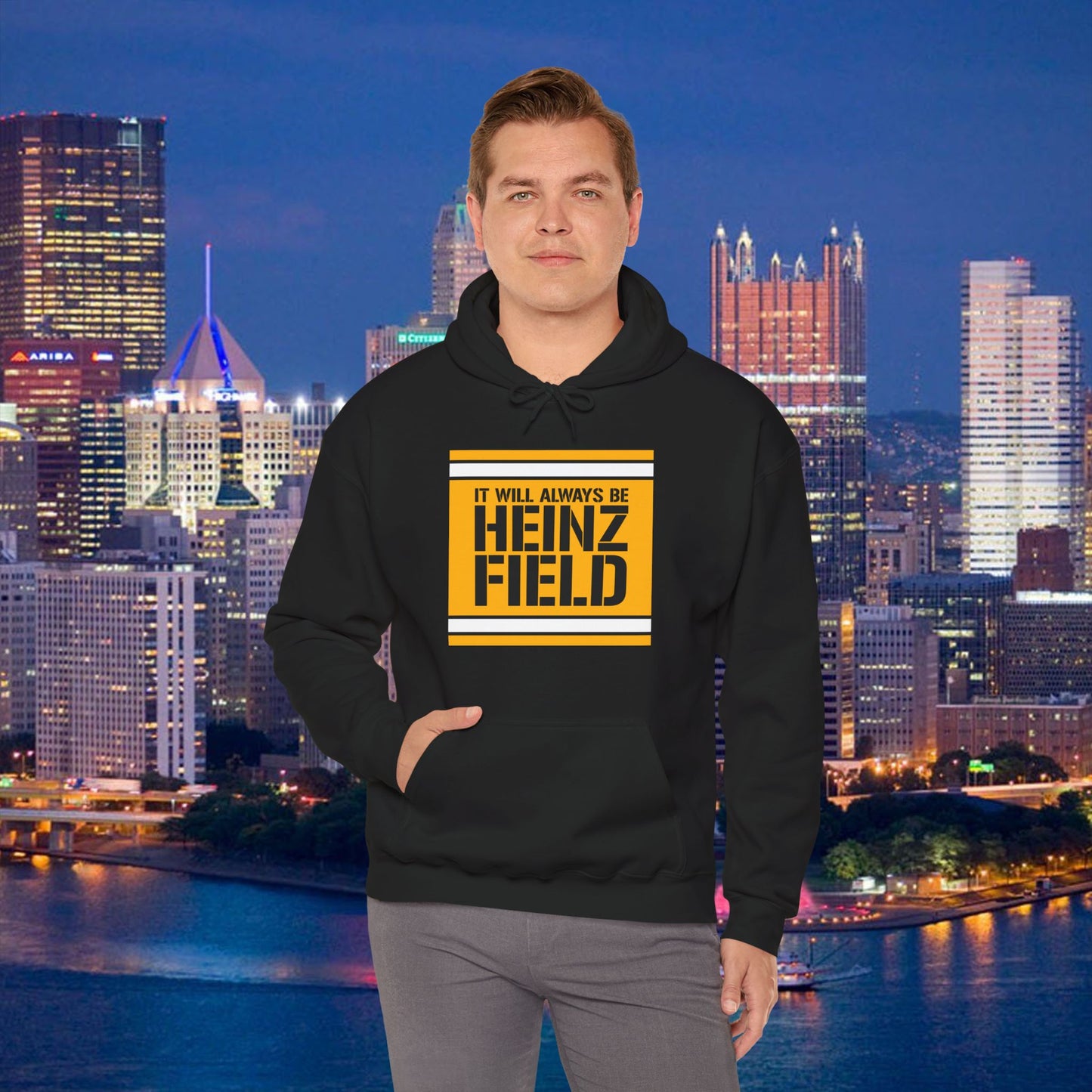 It Will Always Be Heinz Field Hoodie | Pittsburgh Football Hoodie | Yinzer Stadium Name Sweatshirt | Black and Gold Fan Gift