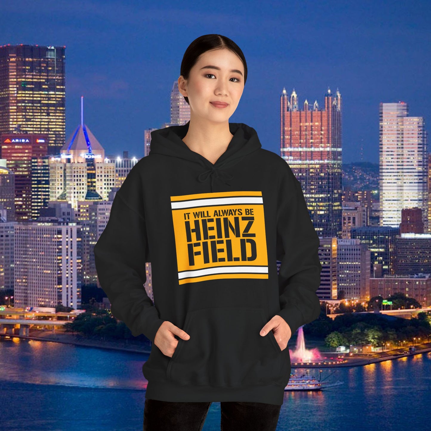 It Will Always Be Heinz Field Hoodie | Pittsburgh Football Hoodie | Yinzer Stadium Name Sweatshirt | Black and Gold Fan Gift