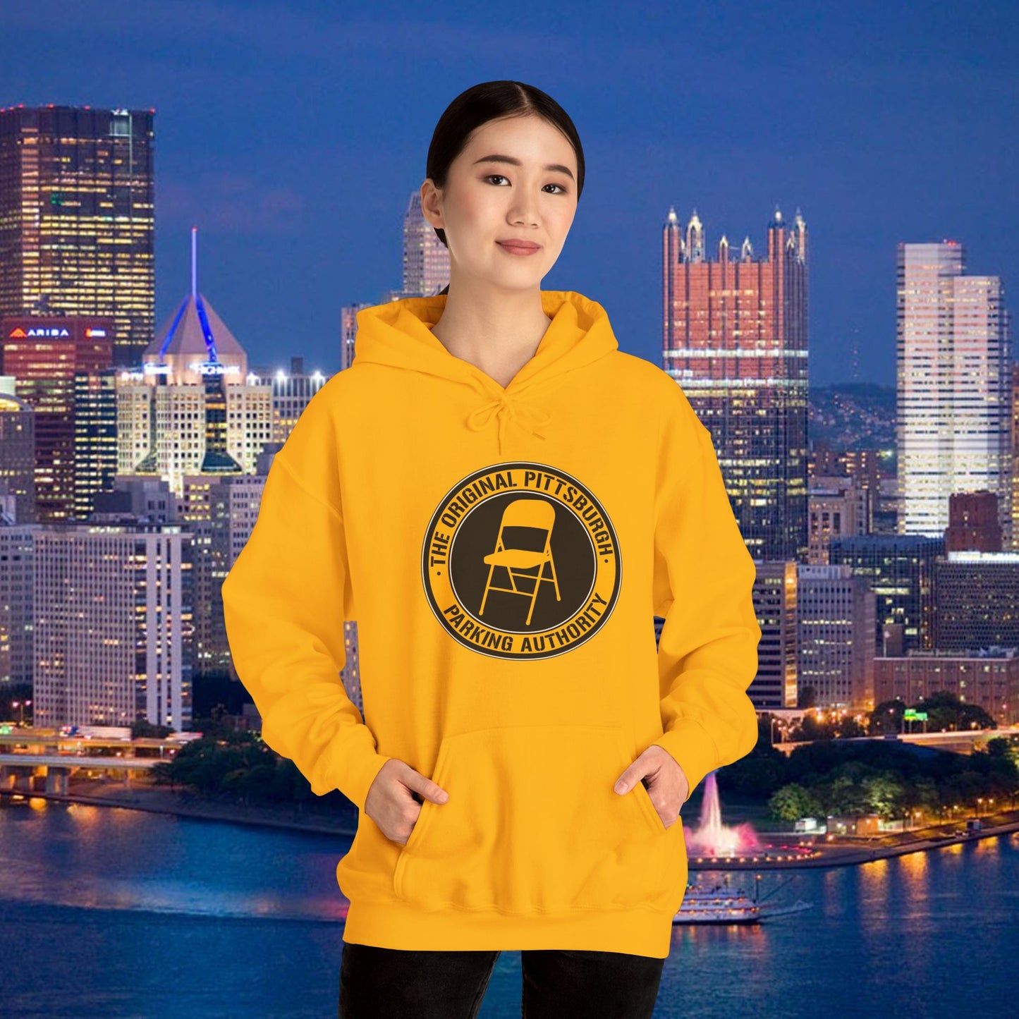 Pittsburgh Parking Chair Hoodie Original Pittsburgh Parking Authority Emblem | Funny Yinzer Pullover | Steel City Gift