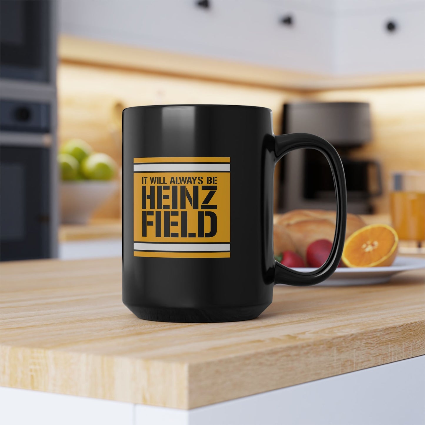 It Will Always Be Heinz Field 15 oz Coffee Mug | Pittsburgh Football Fan Mug | Yinzer Game Day Coffee Cup | Black and Gold Stadium Name Mug