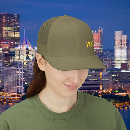 YIINZ Trucker Hat Embroidered | Pittsburghese Snapback Cap | Yinzer Humor | Black & Gold Style | PGH Gift