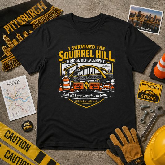 I Survived the Squirrel Hill Bridge Replacement Shirt, Funny Pittsburgh Traffic T-Shirt, Yinzer Detour Tee, Pittsburgh Roadwork Gift