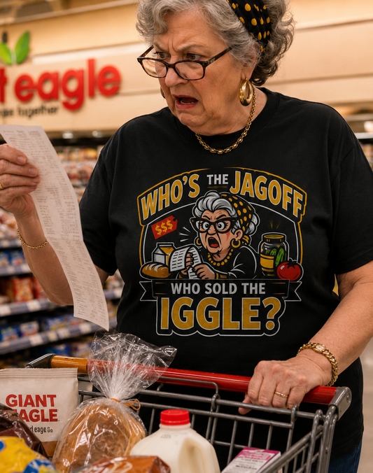 Who Sold the Iggle T-Shirt, Pittsburgh Jagoff Shirt, Funny Yinzer Grocery Tee, Pittsburghese Humor Gift, Black and Gold Local Shirt