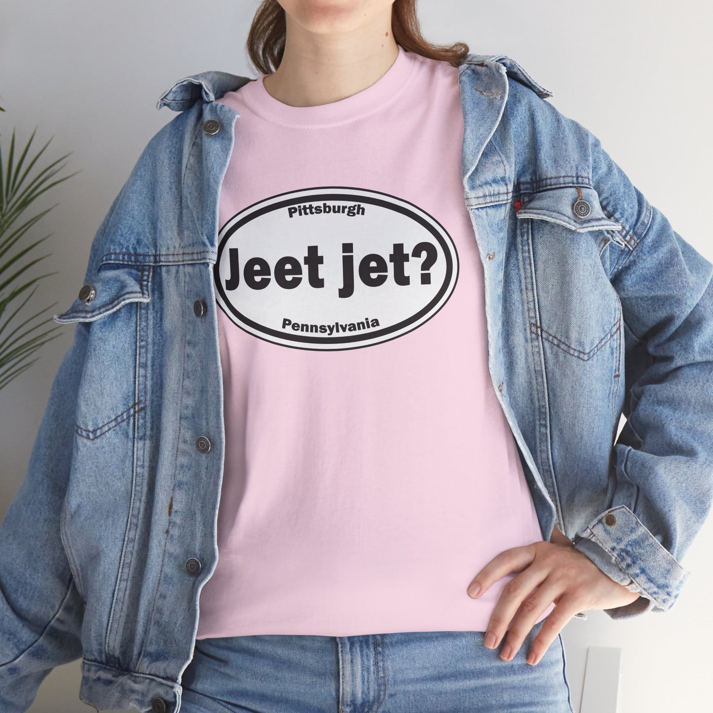 Jeet Jet Pittsburghese Oval T-Shirt | Yinzer Phrase Graphic Tee | PGH Slang Did You Eat Yet Shirt