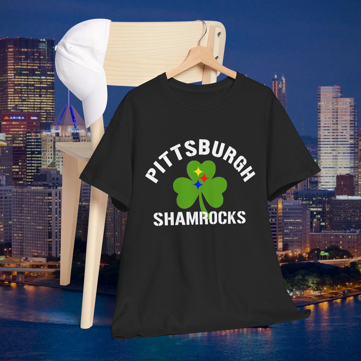 Pittsburgh Shamrocks T-Shirt Shamrock + Steel Stars Graphic Tee | Irish PGH Shirt | St. Patricks Day Pittsburgh Tee | Yinzer Gift