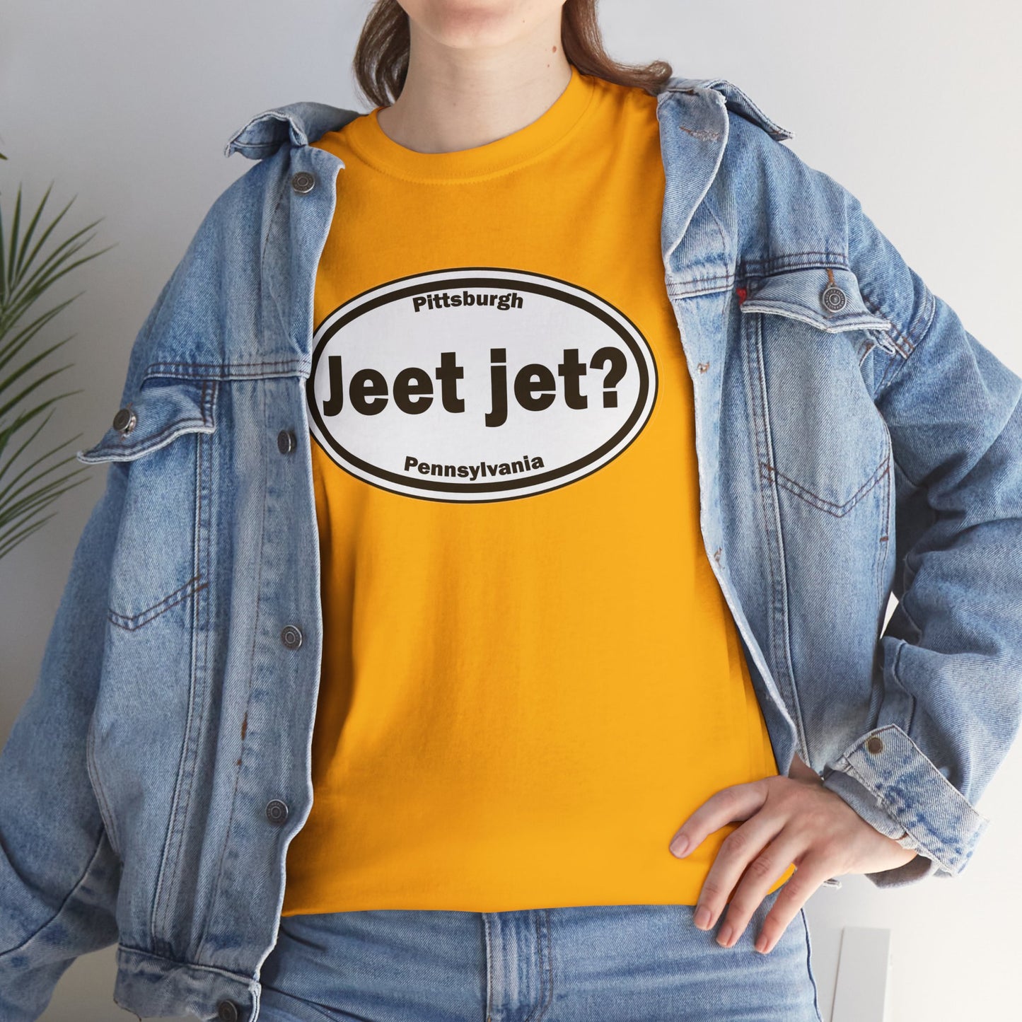 Jeet Jet Pittsburghese Oval T-Shirt | Yinzer Phrase Graphic Tee | PGH Slang Did You Eat Yet Shirt