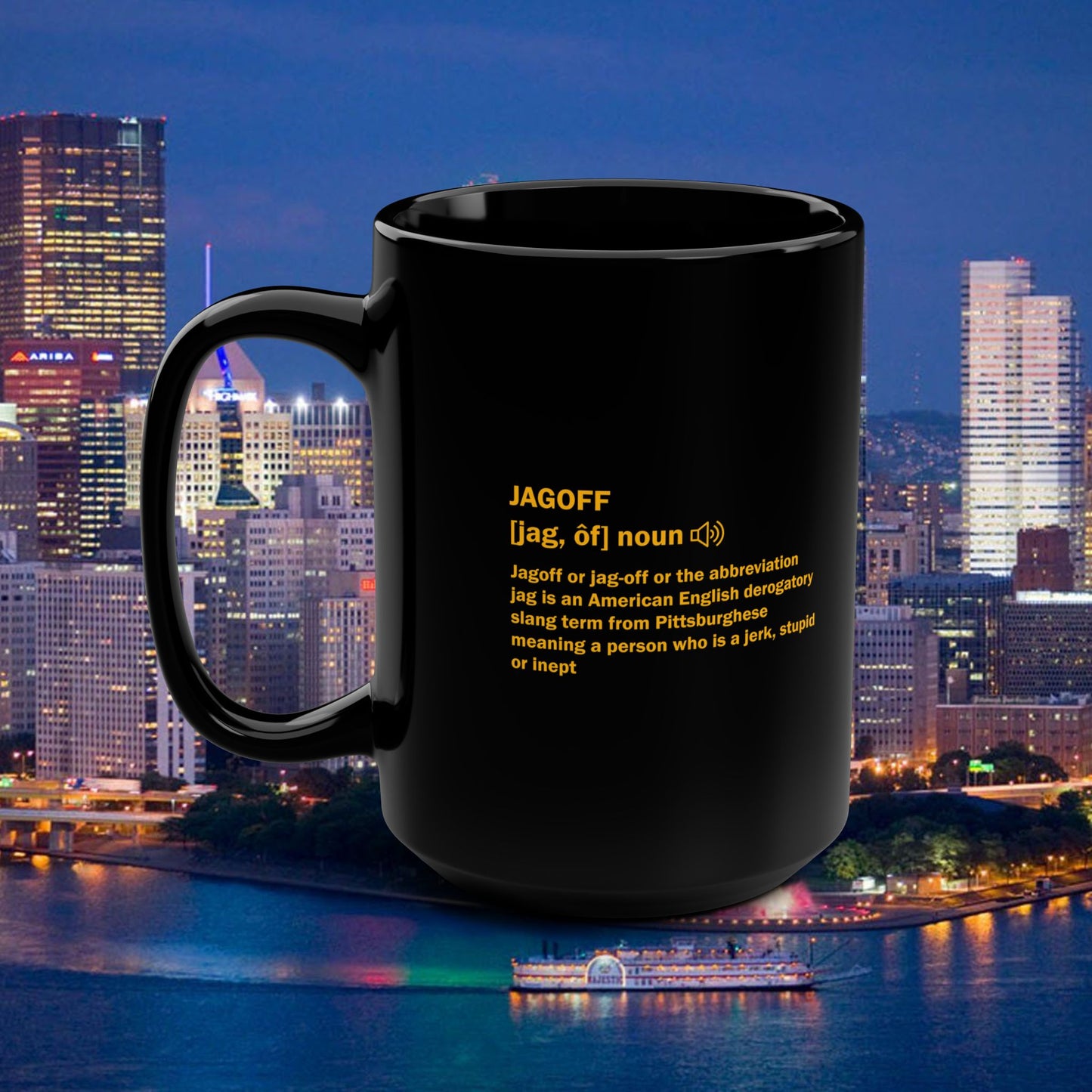 Jagoff Definition 15oz Coffee Mug | Pittsburghese Slang Mug | Yinzer Humor Cup | PGH Steel City Gift | Funny Pittsburgh Mug