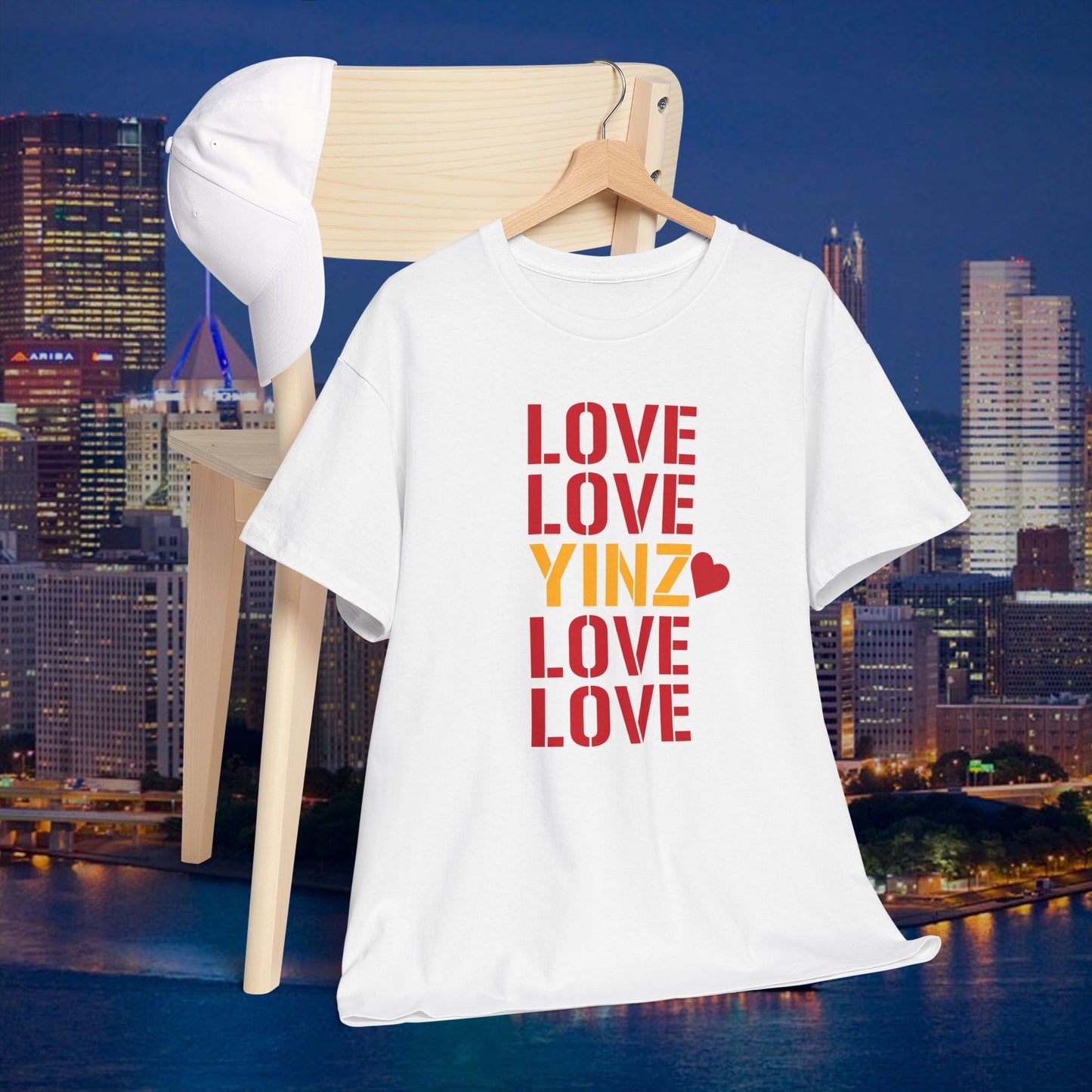 LOVE YINZ T-Shirt with Heart | Pittsburghese Yinzer Tee | PGH Pride Shirt | Black & Gold Love | Pittsburgh Gift
