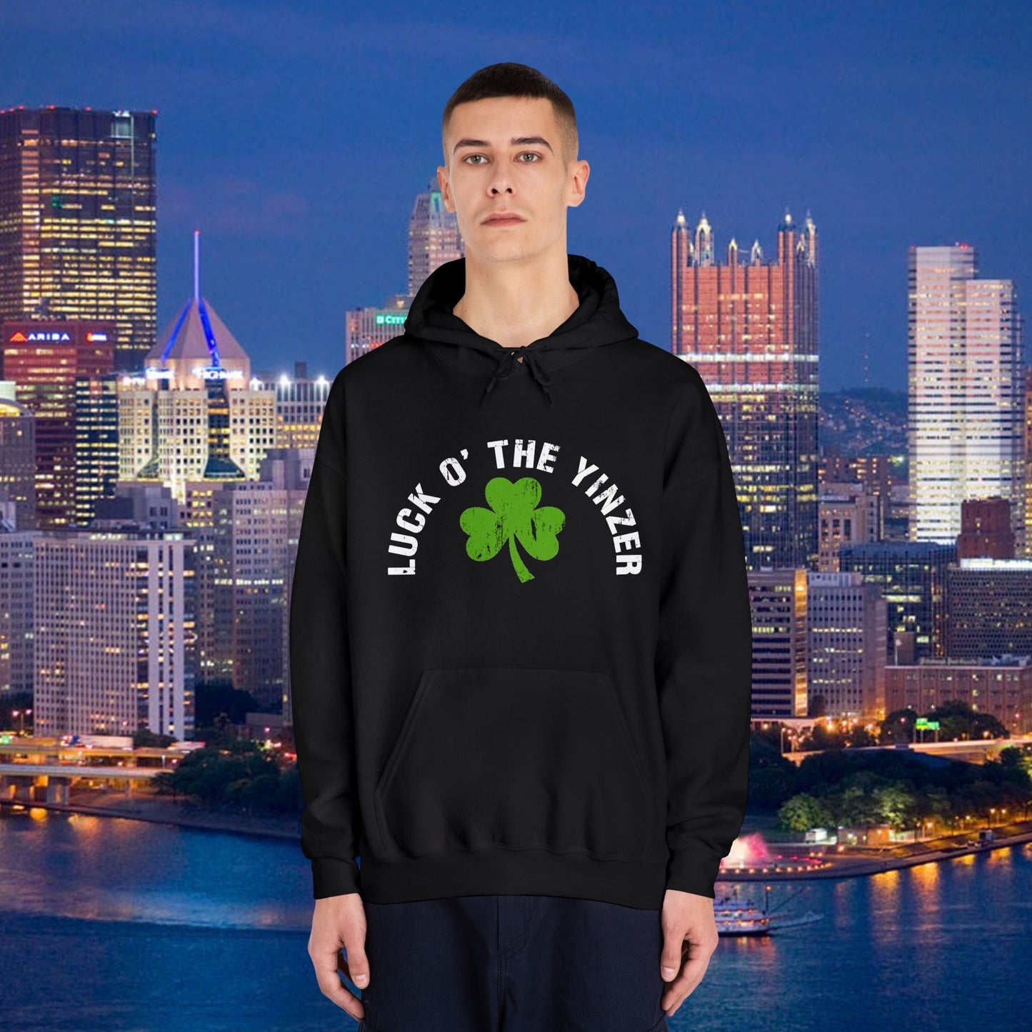 Luck O The Yinzer Hoodie Shamrock Pittsburghese Pullover | Funny St. Patricks Day Hoodie | Pittsburgh Irish Gift