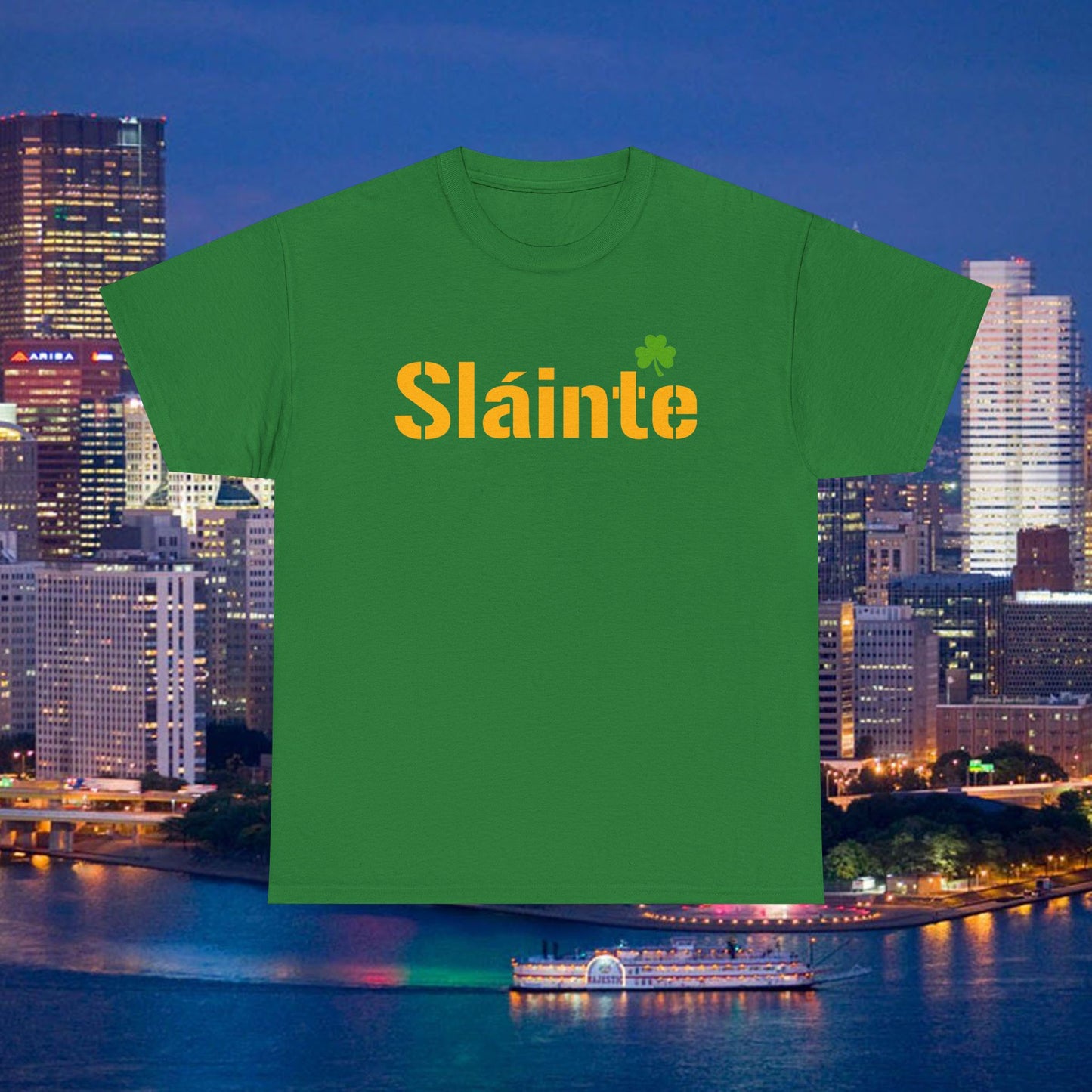 Sláinte Shamrock Pittsburgh Style T-Shirt | Yinzer Irish Pride Tee | Black & Gold Game Day Vibe Shirt | St Patricks Day Pittsburgh Gift