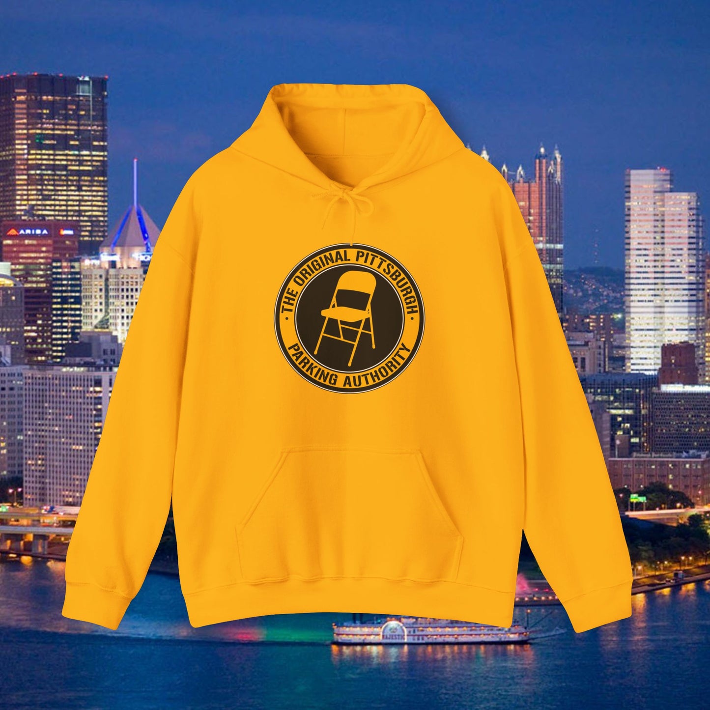 Pittsburgh Parking Chair Hoodie Original Pittsburgh Parking Authority Emblem | Funny Yinzer Pullover | Steel City Gift