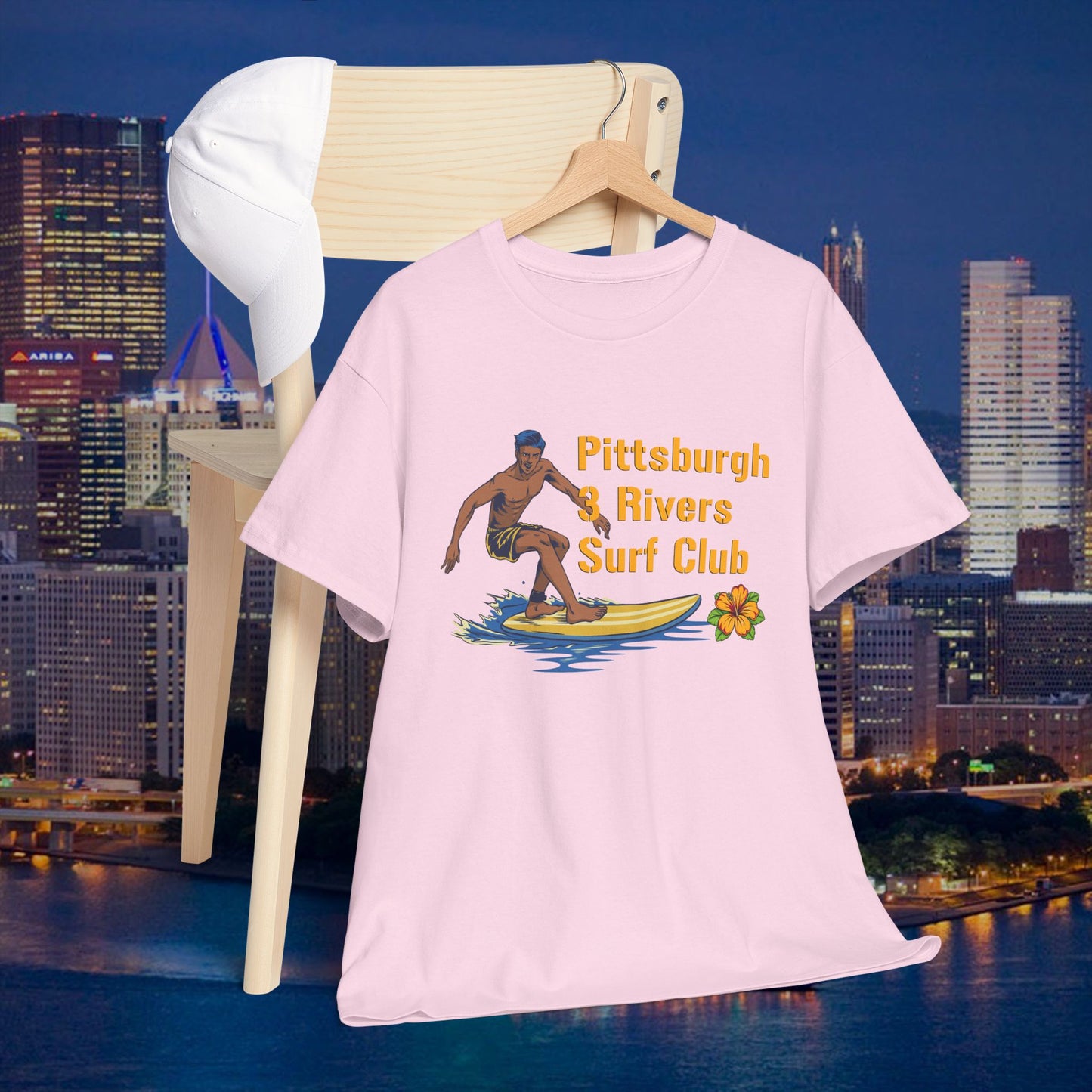 3 Rivers Surf Club T-Shirt | Pittsburgh Parody Surf Tee | Yinzer River Life Shirt | Steel City Humor Graphic Tee | PGH Gift