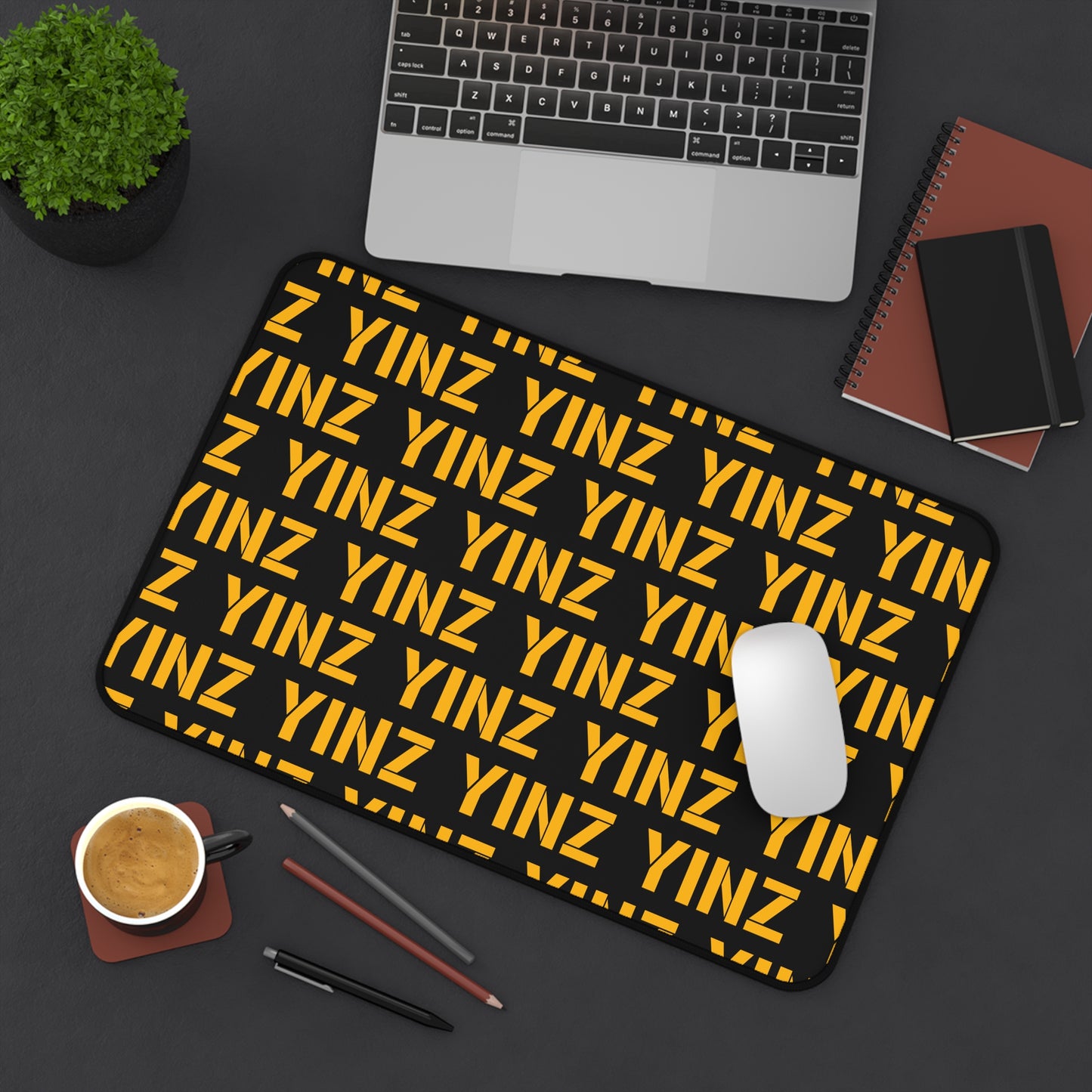 YINZ Desk Mat, Pittsburgh Desk Pad, Yinzer Office Decor, Pittsburgh Gift, Black and Gold Desk Accessory, Western PA Mouse Pad