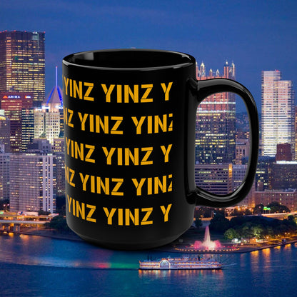 Yinz Pittsburgh Mug 15oz | Black Coffee Mug | Pittsburghese Repeating Pattern | Yinzer Gift | Steel City Coffee Cup