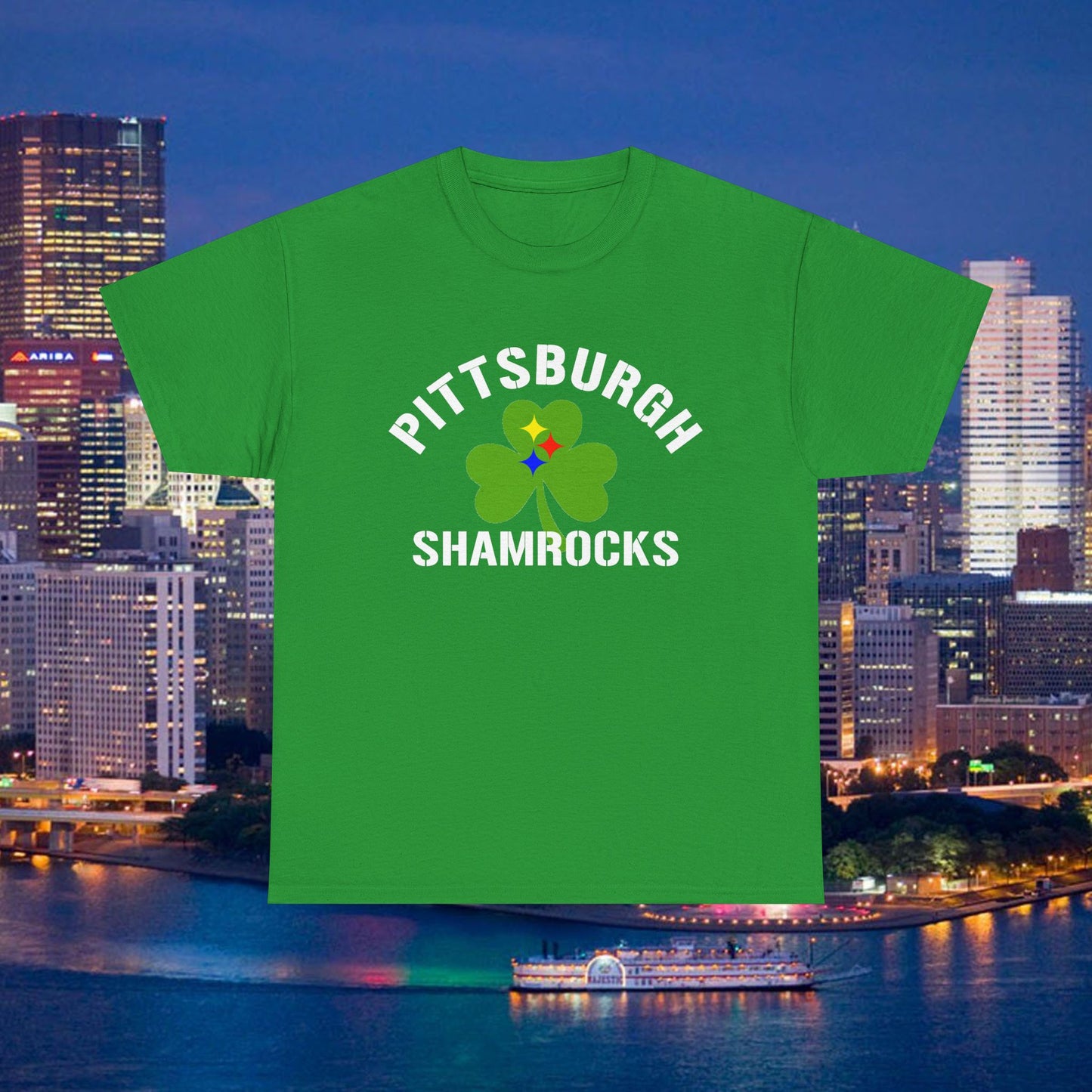 Pittsburgh Shamrocks T-Shirt Shamrock + Steel Stars Graphic Tee | Irish PGH Shirt | St. Patricks Day Pittsburgh Tee | Yinzer Gift