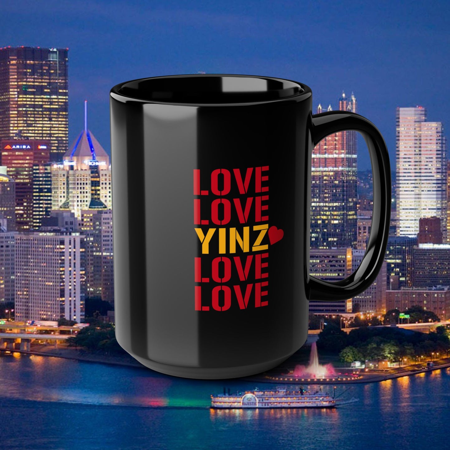 Love Yinz Coffee Mug | Pittsburgh Yinz Repeating Pattern Mug | Yinzer Romantic Gift | Cute PGH Couples Mug | 15oz Mug