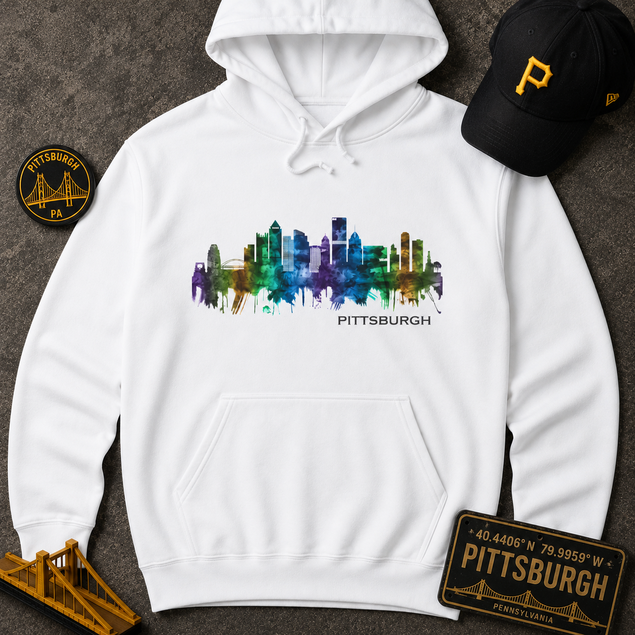 Pittsburgh Skyline Hoodie Stylized Steel City Graphic | PGH Pullover Sweatshirt | Pittsburgh Pride | Pennsylvania Gift