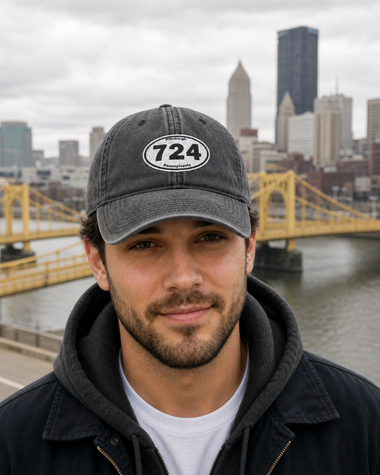 724 Area Code Vintage Hat Oval Embroidered Baseball Cap | Western PA Dad Hat | Pittsburgh Region Cap | Pennsylvania Gift