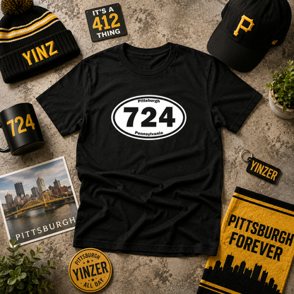 724 Area Code T-Shirt Oval Front Graphic | Western PA Tee | Pittsburgh Region Shirt | Pennsylvania Pride | 724 Gift