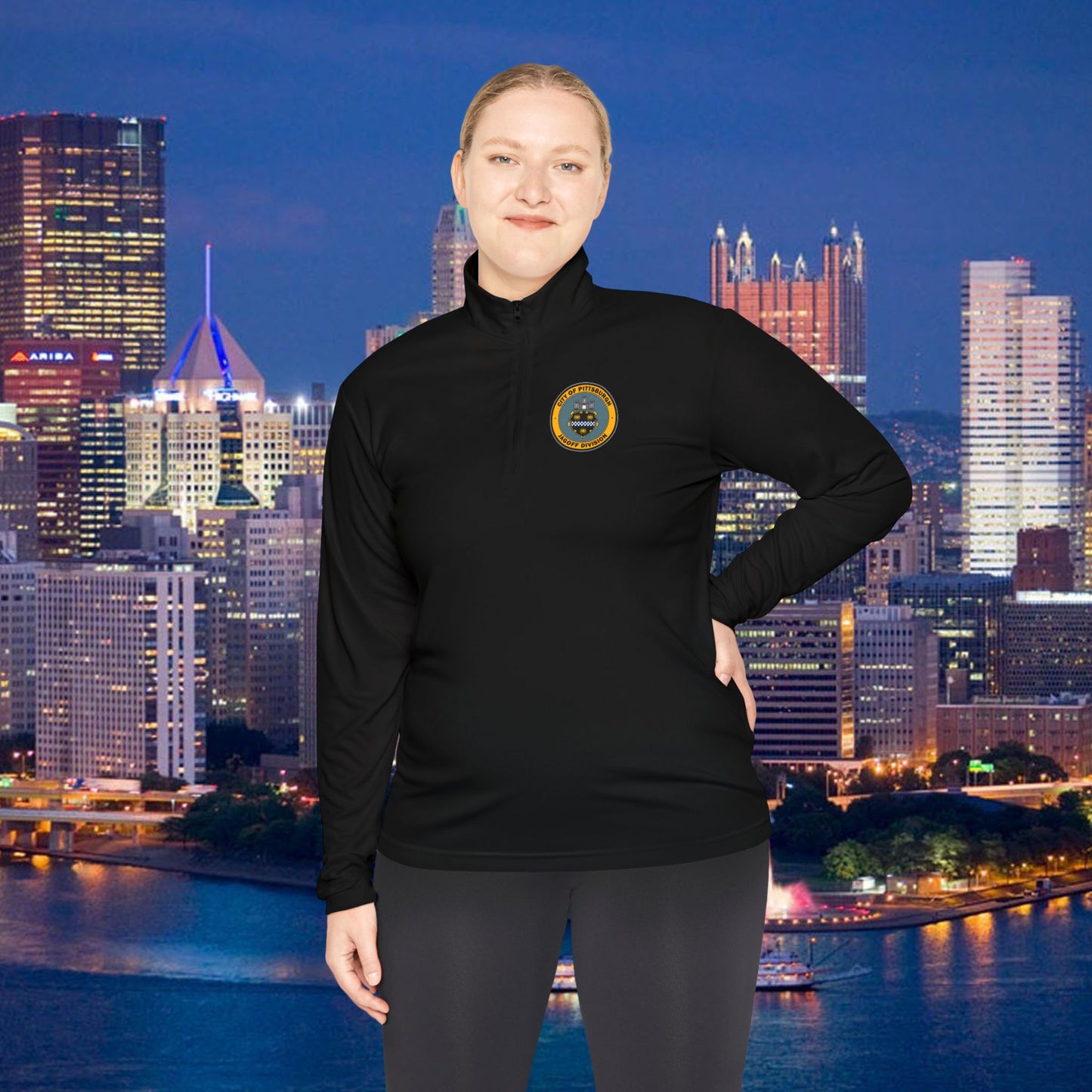 Jagoff Division 1/4 Zip Pullover City of Pittsburgh Emblem Left Chest | Funny PGH Quarter Zip | Steel City Gift | Yinzer Gear