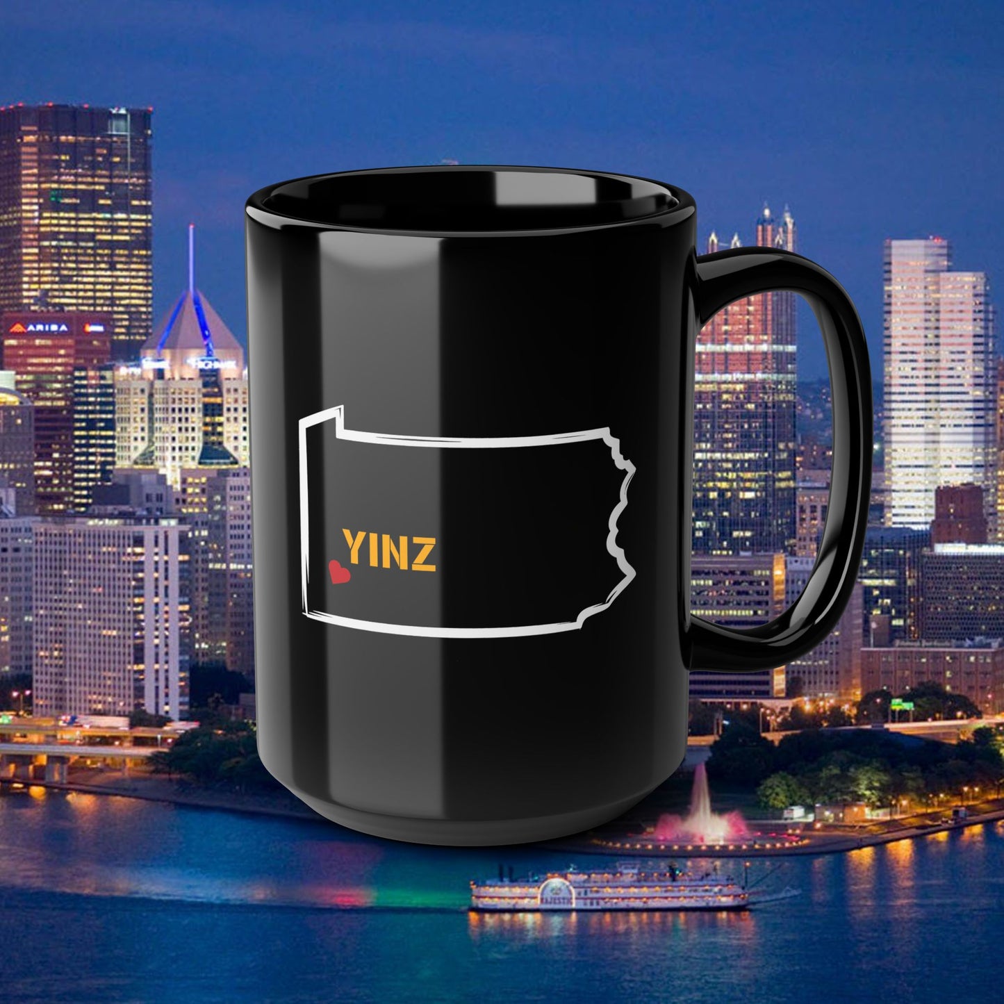 Pittsburgh Yinz Mug, Pennsylvania Map Coffee Mug, 15oz PA State Mug, Yinzer Gift, Pittsburgh Coffee Cup, Steel City Gift