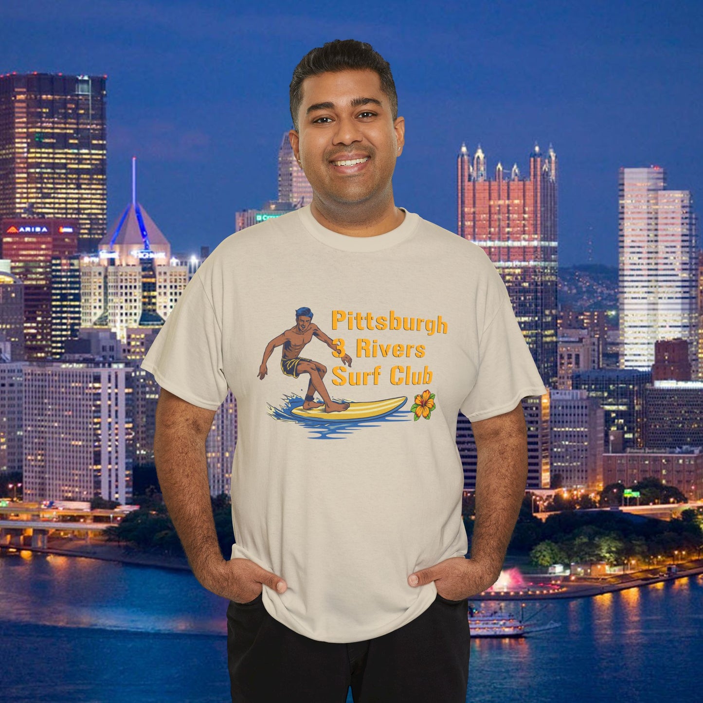 3 Rivers Surf Club T-Shirt | Pittsburgh Parody Surf Tee | Yinzer River Life Shirt | Steel City Humor Graphic Tee | PGH Gift