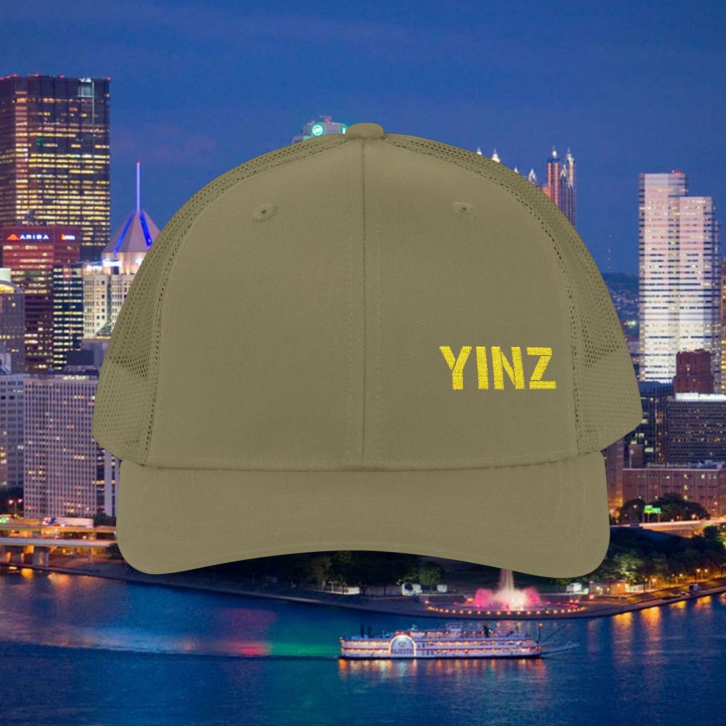 YIINZ Trucker Hat Embroidered | Pittsburghese Snapback Cap | Yinzer Humor | Black & Gold Style | PGH Gift