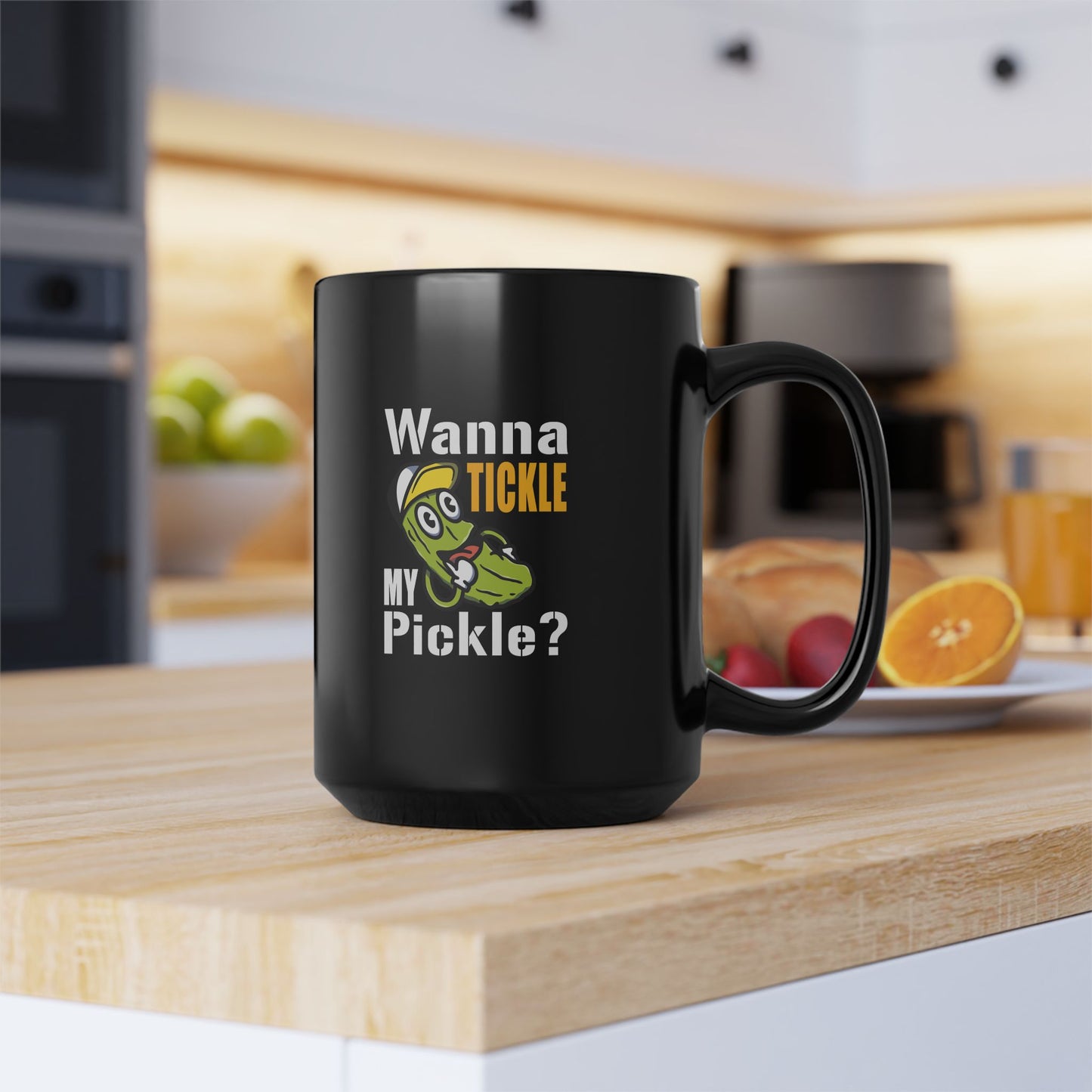 Wanna Tickle My Pickle? Coffee Mug | Funny Pickle Mug 15oz | Cute Pickle Cartoon Cup | Gag Gift Mug | Adult Humor Coffee Cup