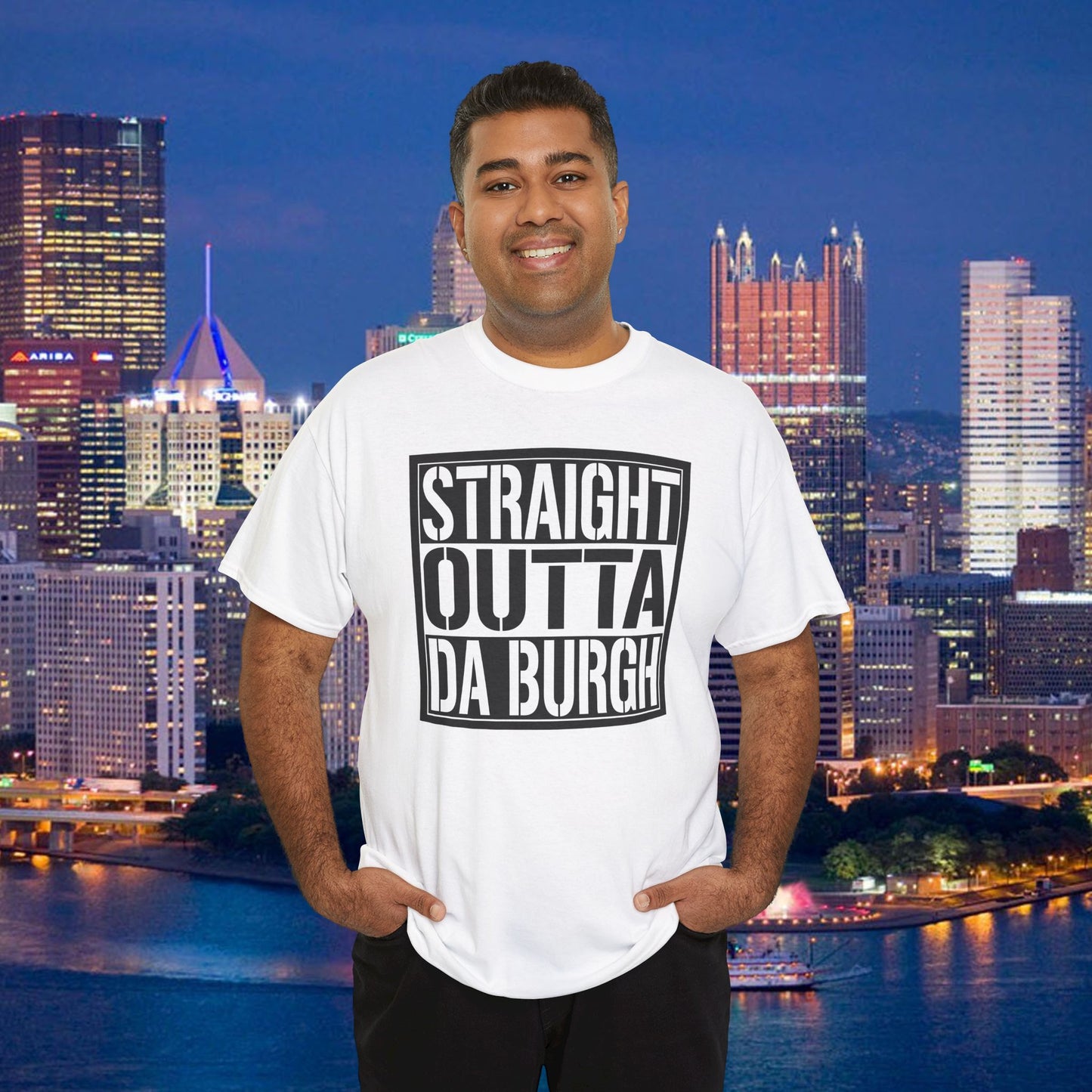 Straight Outta Da Burgh T-Shirt | Pittsburgh Parody Block Tee | Yinzer PGH Humor Shirt | Steel City Gift