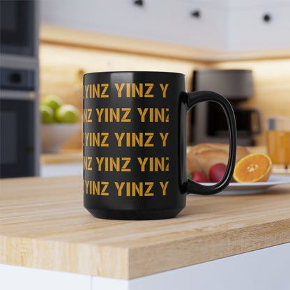Yinz Pittsburgh Mug 15oz | Black Coffee Mug | Pittsburghese Repeating Pattern | Yinzer Gift | Steel City Coffee Cup