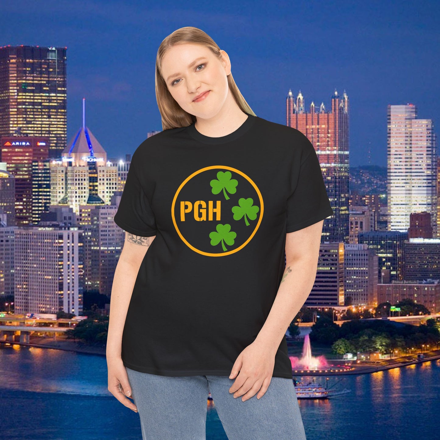PGH Shamrock Circle T-Shirt | Pittsburgh Irish Pride Tee | Steel City Parody Logo Style | St Patricks Day Shirt