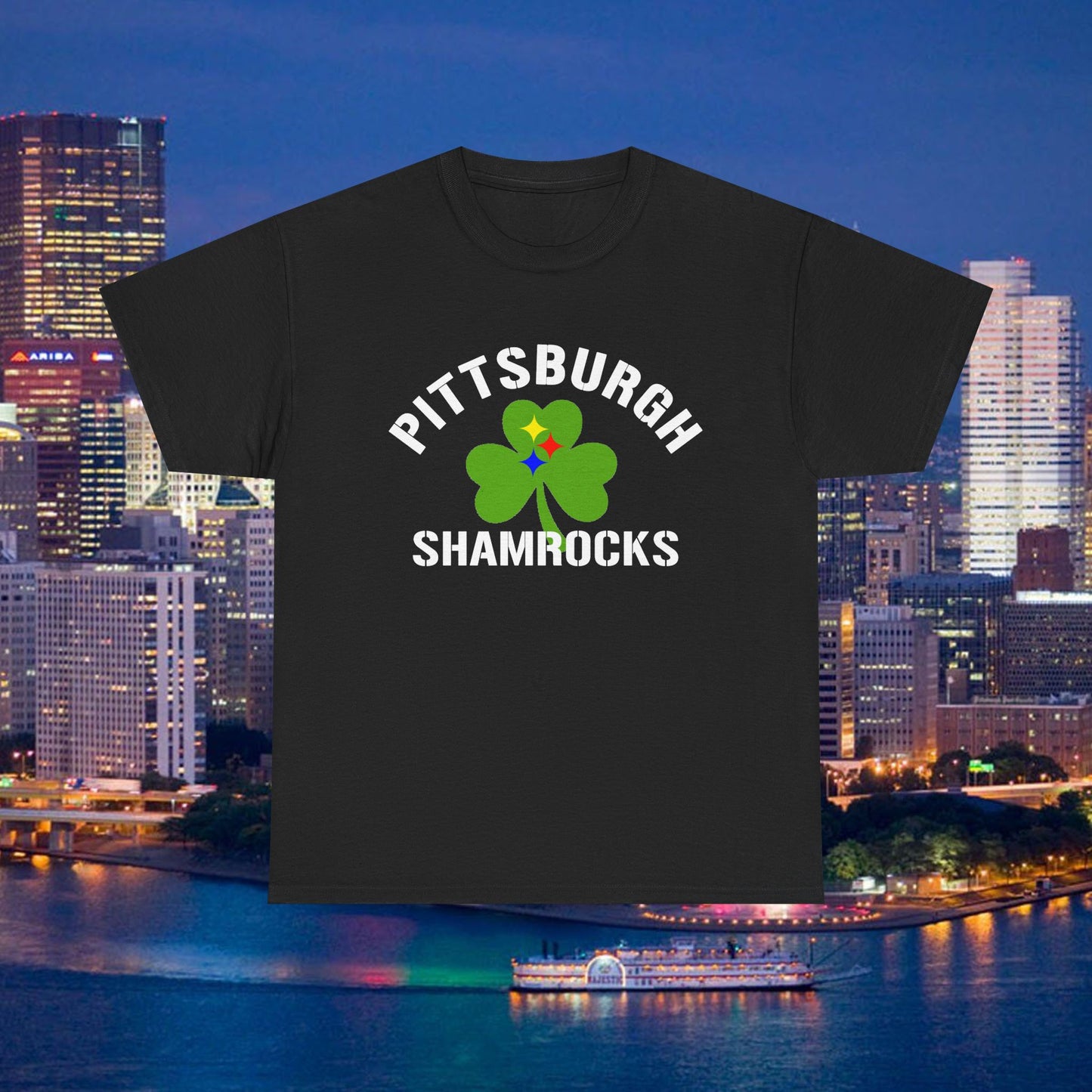Pittsburgh Shamrocks T-Shirt Shamrock + Steel Stars Graphic Tee | Irish PGH Shirt | St. Patricks Day Pittsburgh Tee | Yinzer Gift