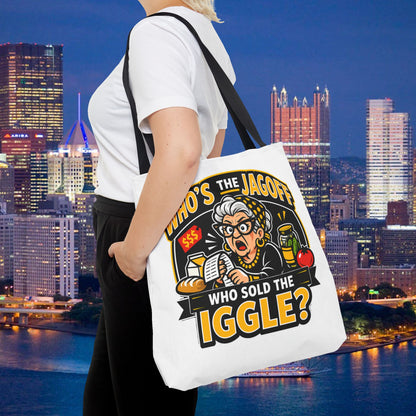 Who's the Jagoff Who Sold the Iggle? Pittsburgh Tote Bag | Funny Yinzer Grocery Humor | 18x18 Tote Bag | Pittsburghese Gift