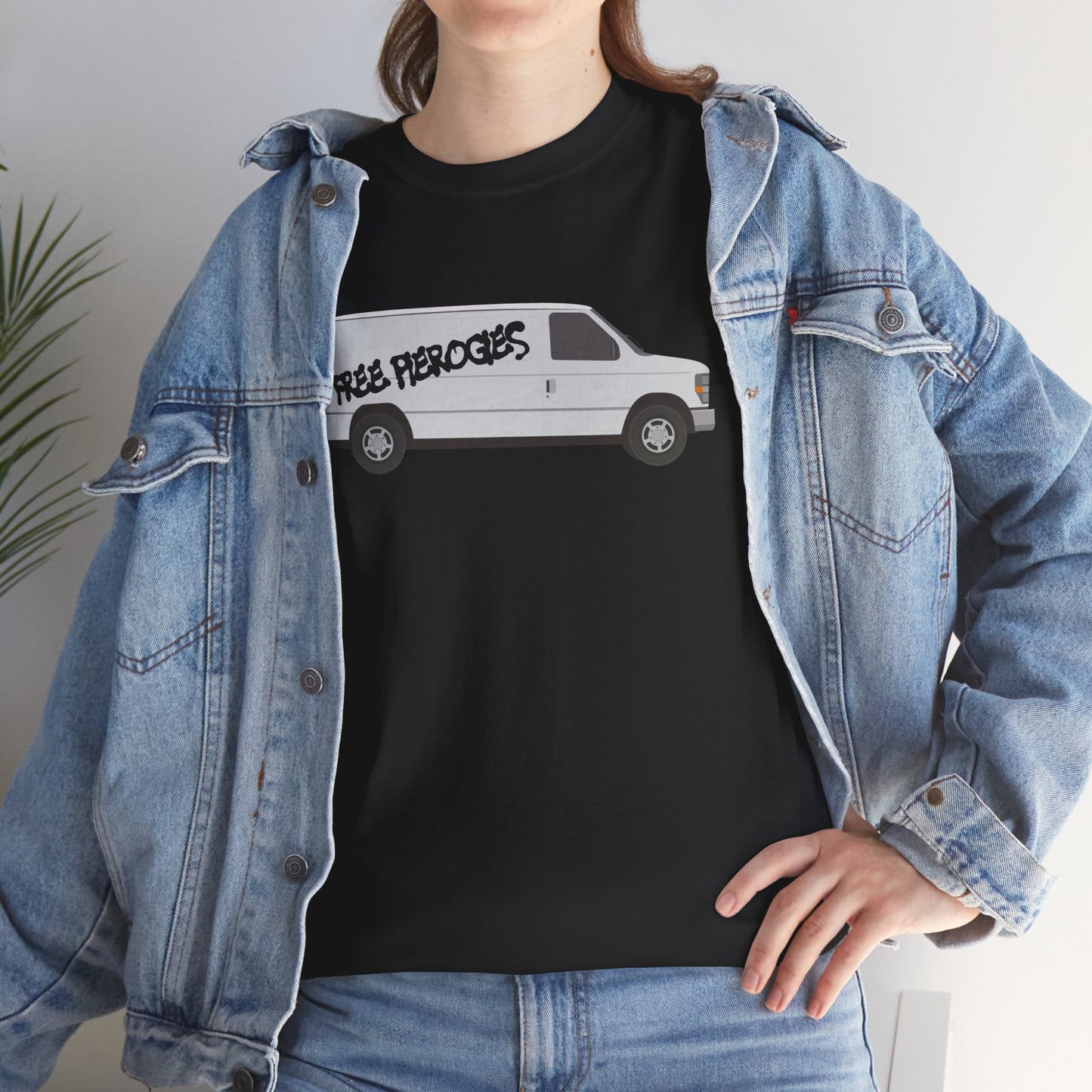 Free Pierogies White Van T-Shirt | Pittsburgh Pierogi Humor Tee | Yinzer Joke PGH Shirt