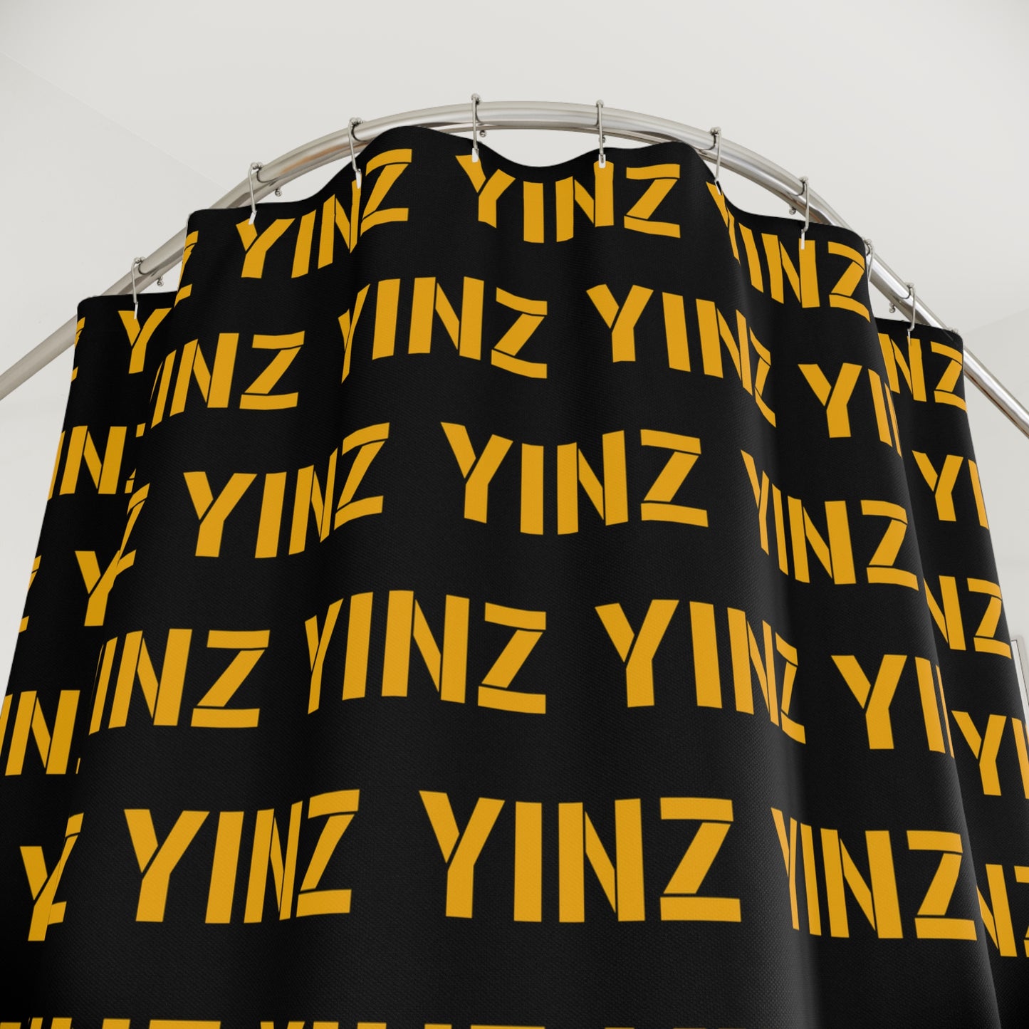 YINZ Shower Curtain Pittsburghese Pattern in Gold Yellow | Pittsburgh Bathroom Decor | Yinzer Gift | Steel City Home