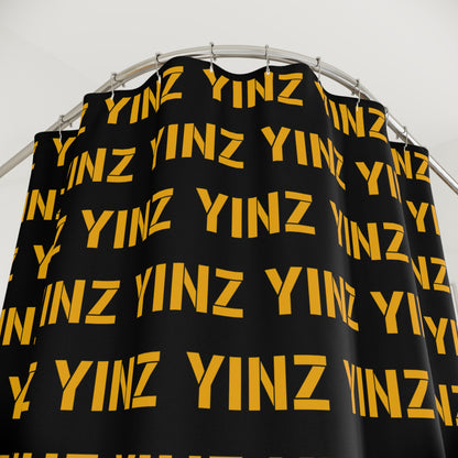 YINZ Shower Curtain Pittsburghese Pattern in Gold Yellow | Pittsburgh Bathroom Decor | Yinzer Gift | Steel City Home