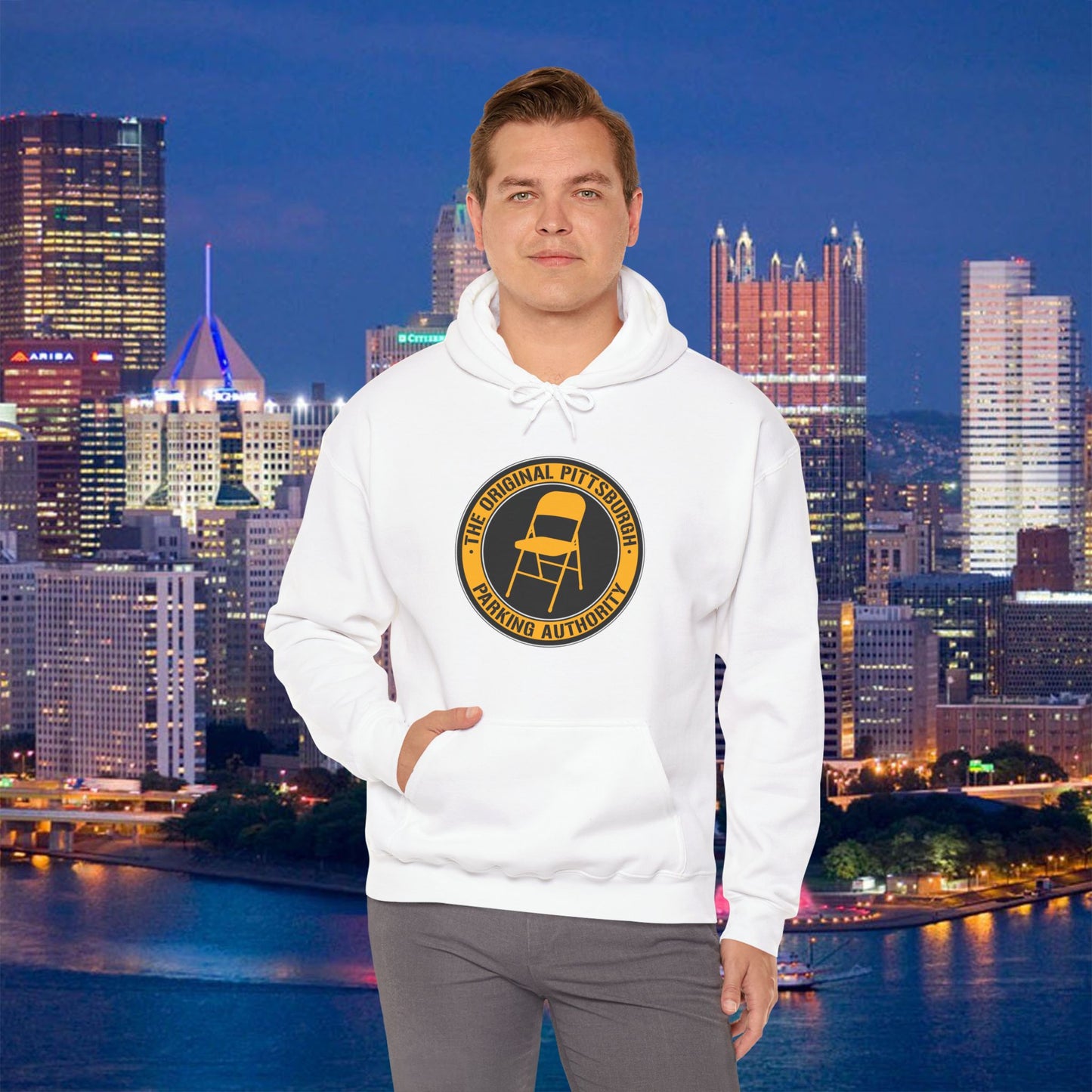 Pittsburgh Parking Chair Hoodie Original Pittsburgh Parking Authority Emblem | Funny Yinzer Pullover | Steel City Gift