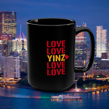 Love Yinz Coffee Mug | Pittsburgh Yinz Repeating Pattern Mug | Yinzer Romantic Gift | Cute PGH Couples Mug | 15oz Mug