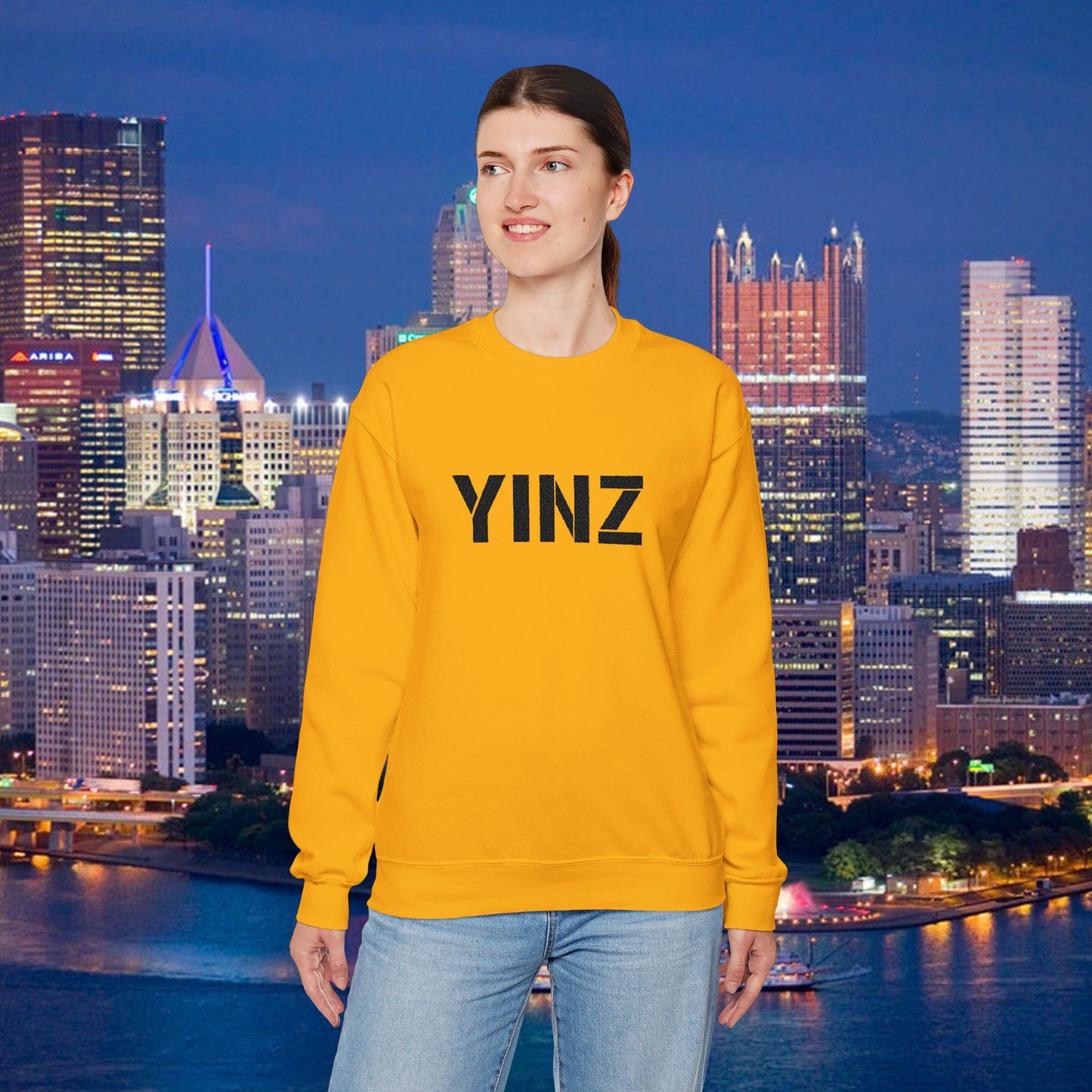 YINZ Gold Embroidered Sweatshirt | Pittsburghese Crewneck | Yinzer Gift
