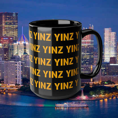 Yinz Pittsburgh Mug 15oz | Black Coffee Mug | Pittsburghese Repeating Pattern | Yinzer Gift | Steel City Coffee Cup
