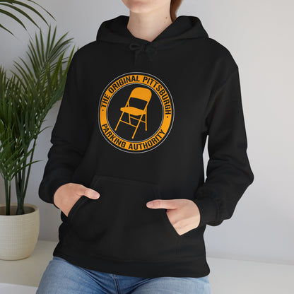 Pittsburgh Parking Chair Hoodie Original Pittsburgh Parking Authority Emblem | Funny Yinzer Pullover | Steel City Gift