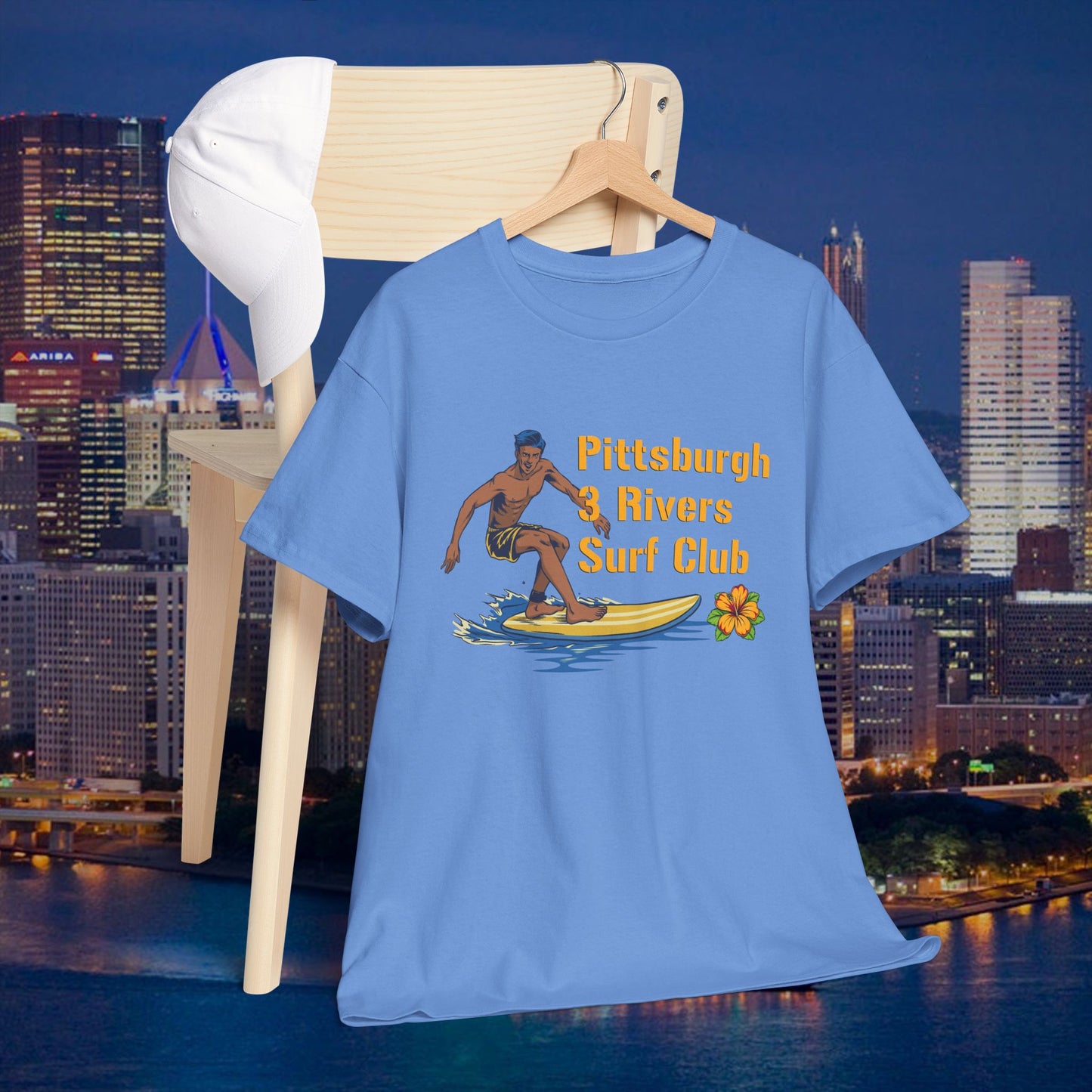3 Rivers Surf Club T-Shirt | Pittsburgh Parody Surf Tee | Yinzer River Life Shirt | Steel City Humor Graphic Tee | PGH Gift